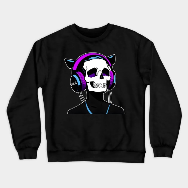 Skull with Headphones Violet and Light Blue| Listening Music Crewneck Sweatshirt by General Corner